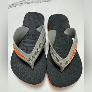 Havaianas Black and Gray Flip Flops with Orange Accents